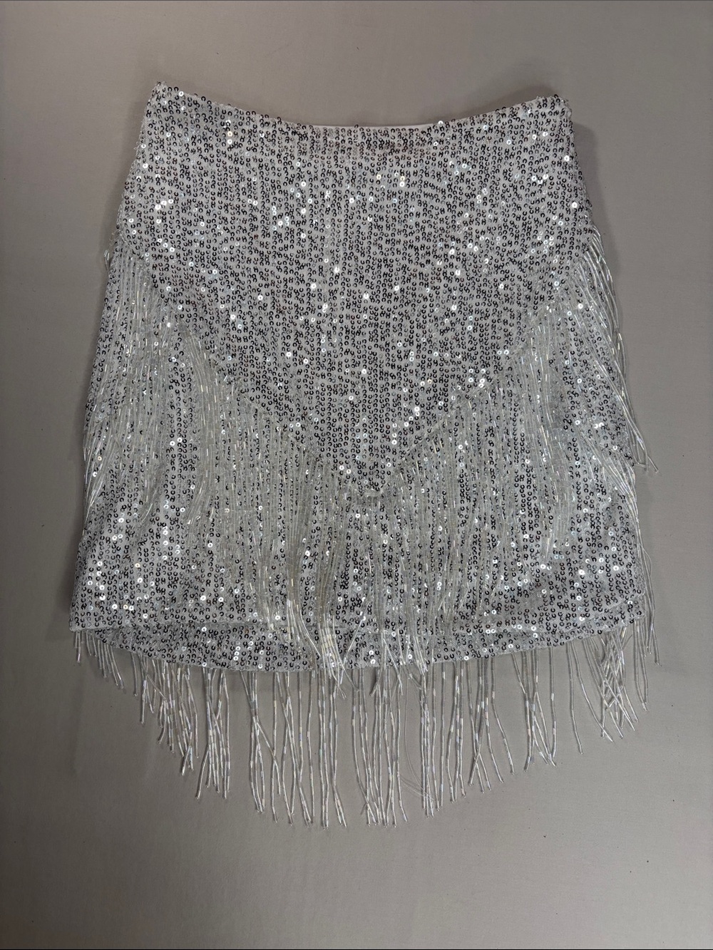 Mew Mews Silver Sequin Fringe Mini Skirt